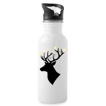 Jaune papillon tête de cerf - Gourde avec paille intégrée - blanc - Droite