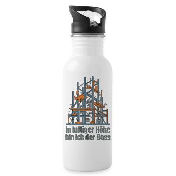 Gerüstbau, Handwerk, Höhe, Stolz - Trinkflasche mit integriertem Trinkhalm - Weiß - Rechts