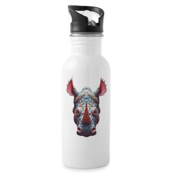 Ornate Rhino Portrait - Psychedelic Spirit Mask - Water bottle with straw - white - Right