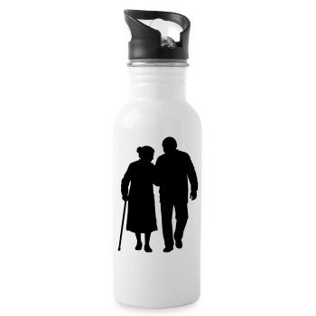 Großeltern Enkelkind Silhouette Spazieren Familie - Trinkflasche mit integriertem Trinkhalm - Weiß - Rechts