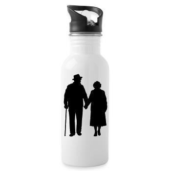 Großeltern Enkelkind Silhouette Spazieren Familie - Trinkflasche mit integriertem Trinkhalm - Weiß - Rechts