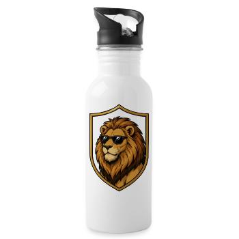 Lion avec des lunettes de soleil dans le bouclier - Gourde avec paille intégrée - blanc - Droite
