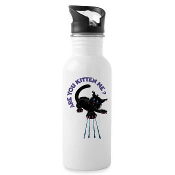Willst du mich kätzchen? Verspielte Schwarze Katze - Trinkflasche mit integriertem Trinkhalm - Weiß - Rechts