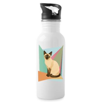 Élégant chat siamois dans un style géométrique - Gourde avec paille intégrée - blanc - Droite