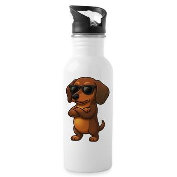 Süßer Dackel Cartoon Cool Sonnenbrille Sommer - Trinkflasche mit integriertem Trinkhalm - Weiß - Rechts