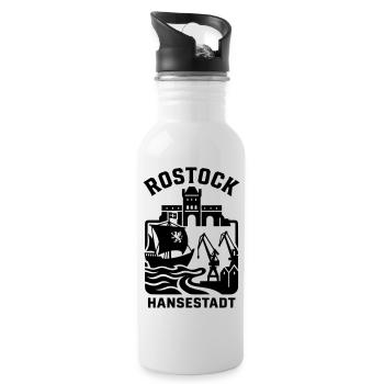 Rostock Hansestadt - Trinkflasche mit integriertem Trinkhalm - Weiß - Rechts