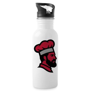 Koch Bart Hipster Foodtruck Grillmeister BBQ - Trinkflasche mit integriertem Trinkhalm - Weiß - Rechts