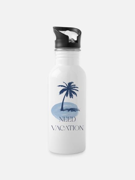 Palmeninsel Urlaubsträumerei - Trinkflasche mit integriertem Trinkhalm - Weiß
