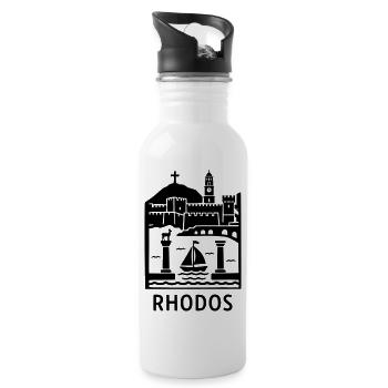 Rhodes Silhouette Landmarks - Water bottle with straw - white - Right