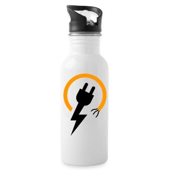 Electrician logo with lightning bolt and plug - Water bottle with straw - white - Right