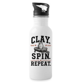 Clay Spin Repeat Ceramic Shirt - Water bottle with straw - white - Right
