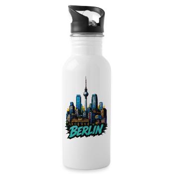 Berliner Skyline Bild - Trinkflasche mit integriertem Trinkhalm - Weiß - Rechts