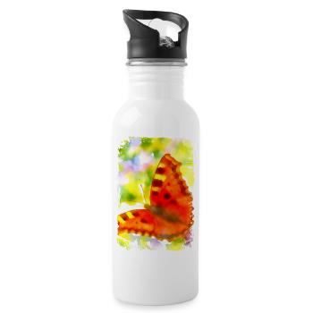 Butterfly Art Design by Jörg Langhans - Water bottle with straw - white - Right
