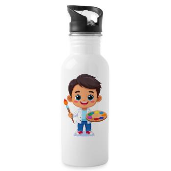 Junge als Künstler und Maler Comic - Trinkflasche mit integriertem Trinkhalm - Weiß - Rechts