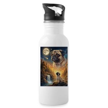 Hurlant à la Lune, chien meme Carlin - Gourde avec paille intégrée - blanc - Droite