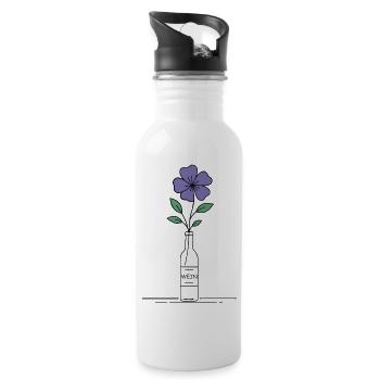 Blume lila in Weinflasche - Trinkflasche mit integriertem Trinkhalm - Weiß - Rechts