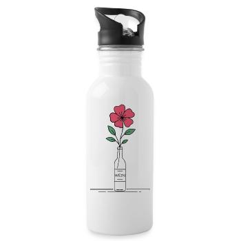 Blume rosa in Weinflasche - Trinkflasche mit integriertem Trinkhalm - Weiß - Rechts