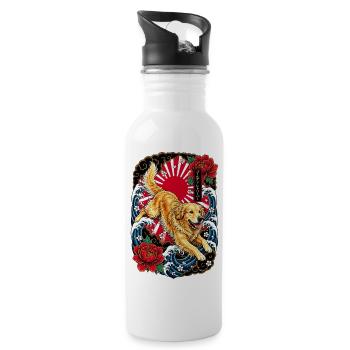 Golden Retriever im Japan Tattoo Stil - Trinkflasche mit integriertem Trinkhalm - Weiß - Rechts