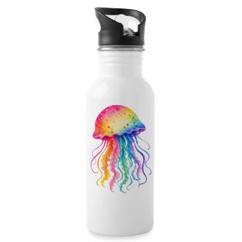 Colorful Jellyfish Watercolor Illustration - Water bottle with straw - white - Right