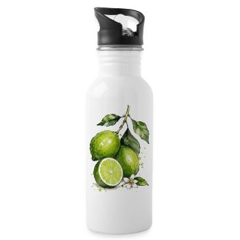 Lime Watercolor - Water bottle with straw - white - Right