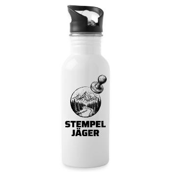 Stempeljäger – Für Wanderer & Stempelsammler - Trinkflasche mit integriertem Trinkhalm - Weiß - Rechts