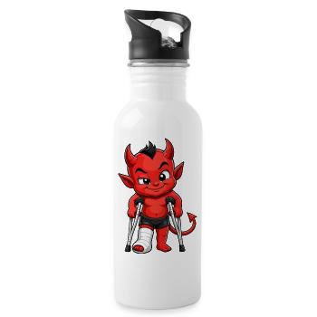 Kleiner Teufel mit Krücken - Trinkflasche mit integriertem Trinkhalm - Weiß - Rechts