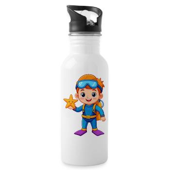 Boy in diving suit with starfish – adventure - Water bottle with straw - white - Right