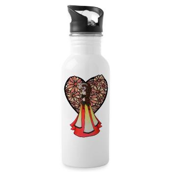 Boho Floral Dancer in Vintage Dress - Water bottle with straw - white - Right