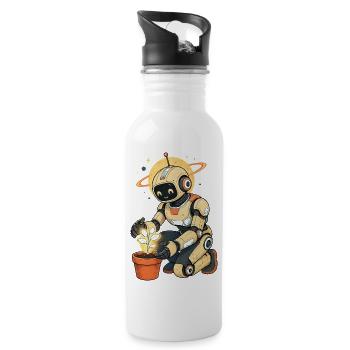 Roboter mit grünem Daumen - Trinkflasche mit integriertem Trinkhalm - Weiß - Rechts