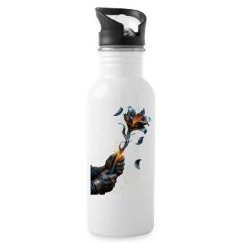 Elektrisch Blaue Glutblume - Trinkflasche mit integriertem Trinkhalm - Weiß - Rechts
