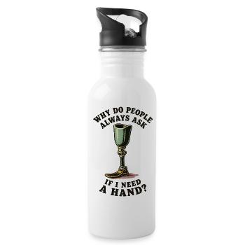 Warum fragen mich die Leute, ob ich eine Hand brau - Trinkflasche mit integriertem Trinkhalm - Weiß - Rechts