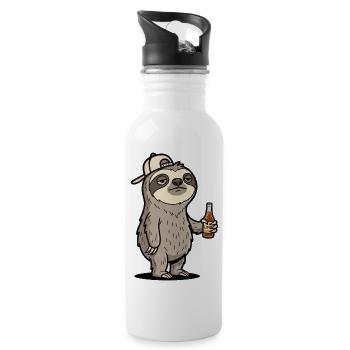 Faultier Bier Cool - Trinkflasche mit integriertem Trinkhalm - Weiß - Rechts