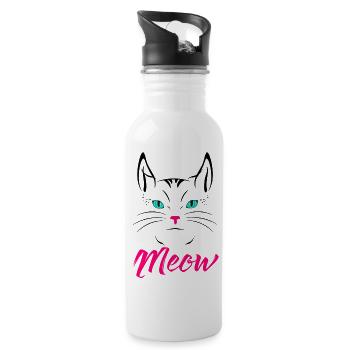 Süßes Katzenmiauen - Trinkflasche mit integriertem Trinkhalm - Weiß - Rechts