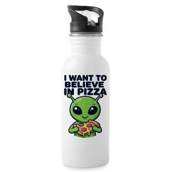 I Want To Believe In Pizza Alien - Trinkflasche mit integriertem Trinkhalm - Weiß - Rechts