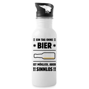Ein Tag Ohne Bier Ist Möglich, Aber Sinnlos! POS2C - Trinkflasche mit integriertem Trinkhalm - Weiß - Rechts
