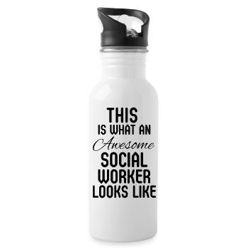 Social Worker Retirement Community Caseworker Gift - Water bottle with straw - white - Right