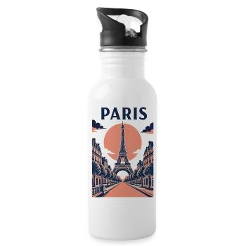 Paris Pink Sky - Eiffel Tower and Street - Water bottle with straw - white - Right