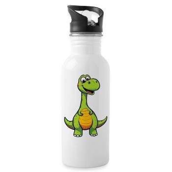 Cheerful dinosaur with orange belly - Water bottle with straw - white - Right