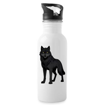 Schwarzer Wolf mit gelben Augen - Trinkflasche mit integriertem Trinkhalm - Weiß - Rechts