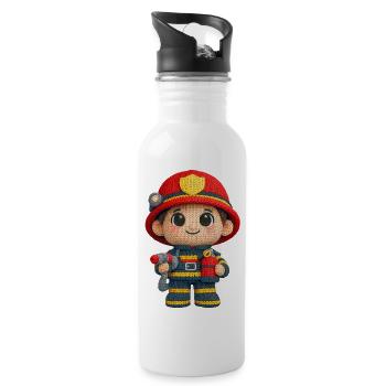 Little firefighter in knitted look - Water bottle with straw - white - Right