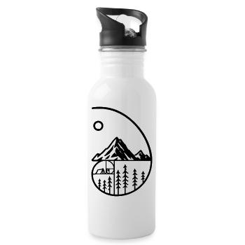 Mountain Camping Nature Minimalist - Water bottle with straw - white - Right