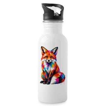 Colorful fox with splashes of color - Water bottle with straw - white - Right