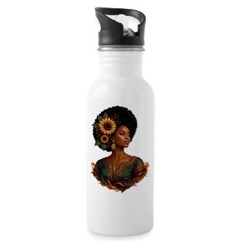 Afro Woman Sunflower Crown - Water bottle with straw - white - Right