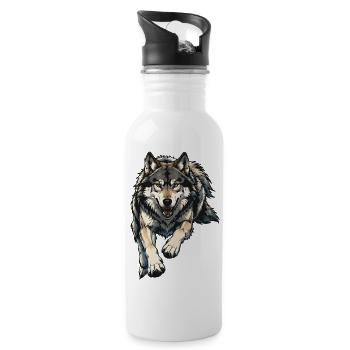Wolf Illustration - Water bottle with straw - white - Right