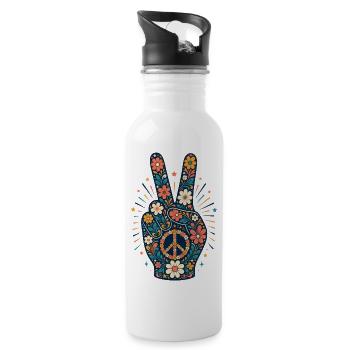 Floral Peace Sign Floral Style - Water bottle with straw - white - Right