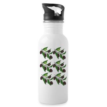Olive Branch Pattern - Water bottle with straw - white - Right