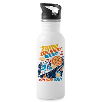 Turbo Pizza Delivery at Night - Water bottle with straw - white - Right