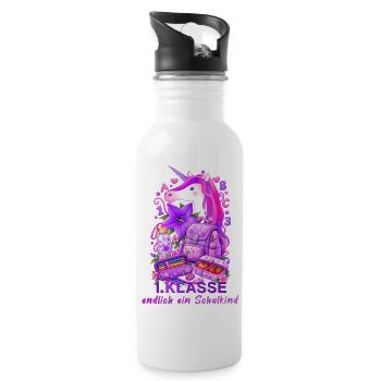 Einhorn Schulstart Rosa 1. Klasse Schulkind - Trinkflasche mit integriertem Trinkhalm - Weiß - Rechts