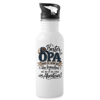 Bester Opa – Immer da, wenn wir ihn brauchen - Trinkflasche mit integriertem Trinkhalm - Weiß - Rechts