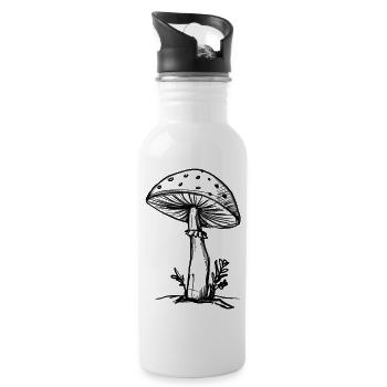 Champignon - Illustration - Gourde avec paille intégrée - blanc - Droite